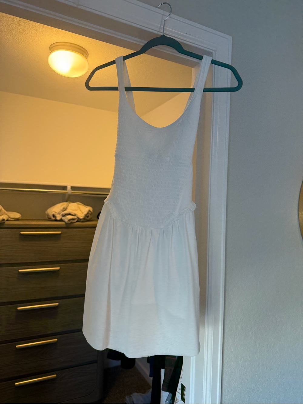 Free People White Smocked Bodice Mini Dress